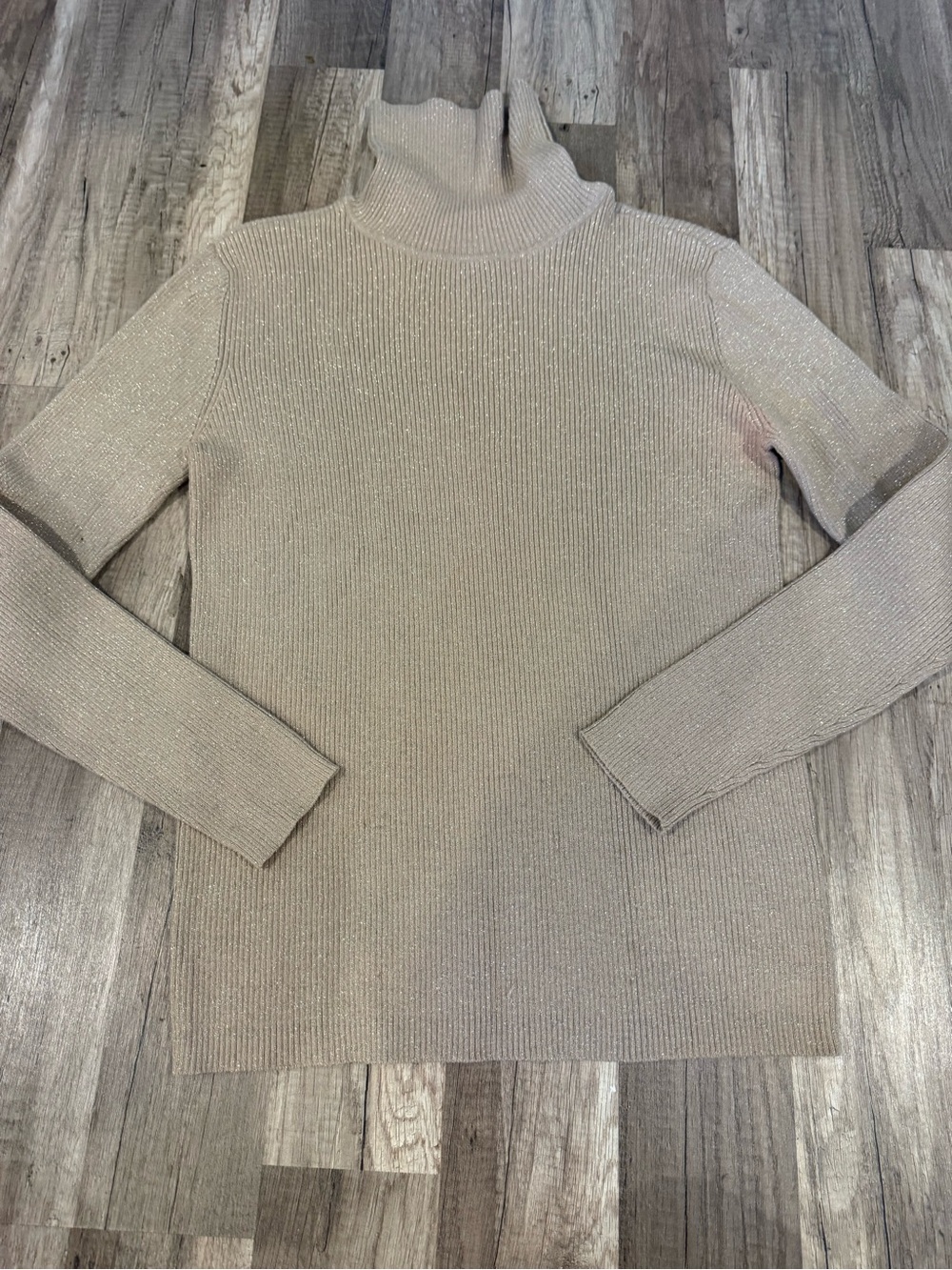 Women's Metallic Knit Turtleneck Sweater - Cream